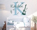 Initial & Name Wall Decal with Guitar and Music Notes